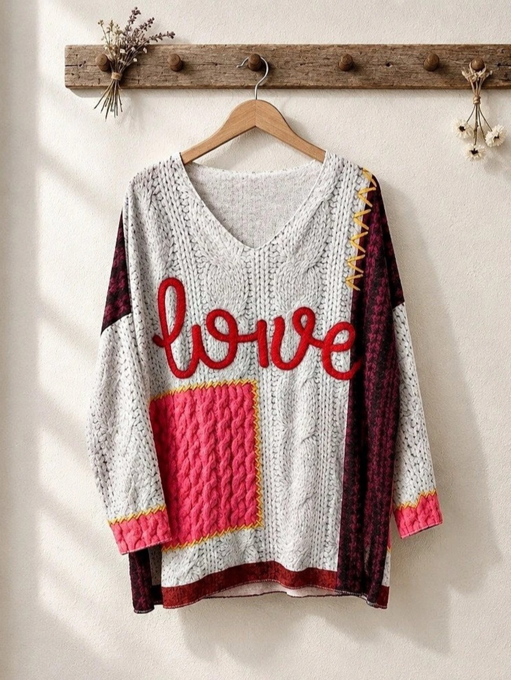 Loowie Italian Cozy Gray LOVE Sweater Gray & Pink